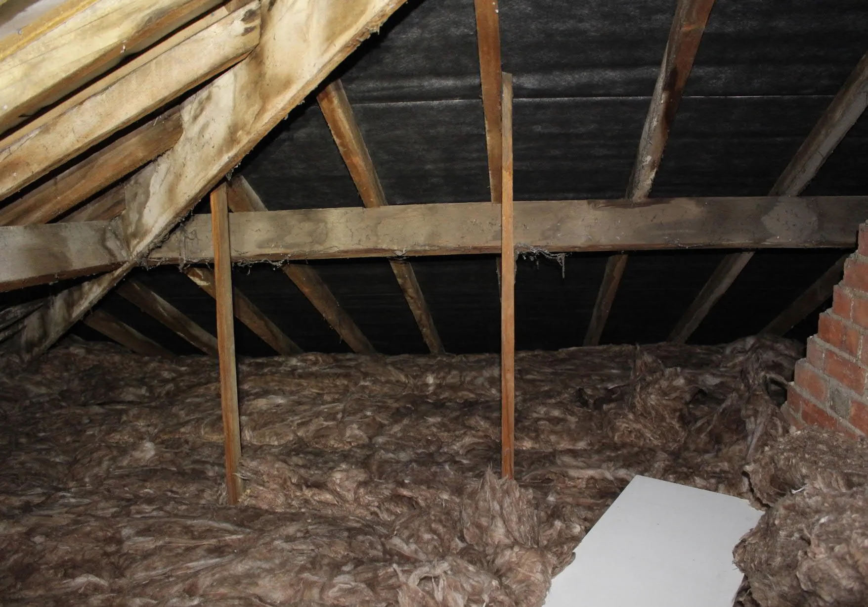 Original roof timbers and loft insulation surveyed before retrofit works in an Oxford house